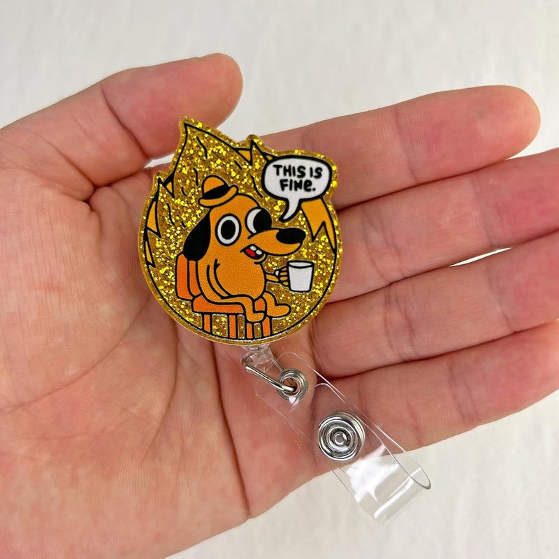 LEBEIGHT This is Fine Dog Badge Reel Retractable for Nurse Nursing Student CNA RN LPN Medical Worker & Office Staff, Funny Dog Badge Clip, This is Fine Badge Holder with Alligator Clip & 24” Durable Nylon Cord - Image 3